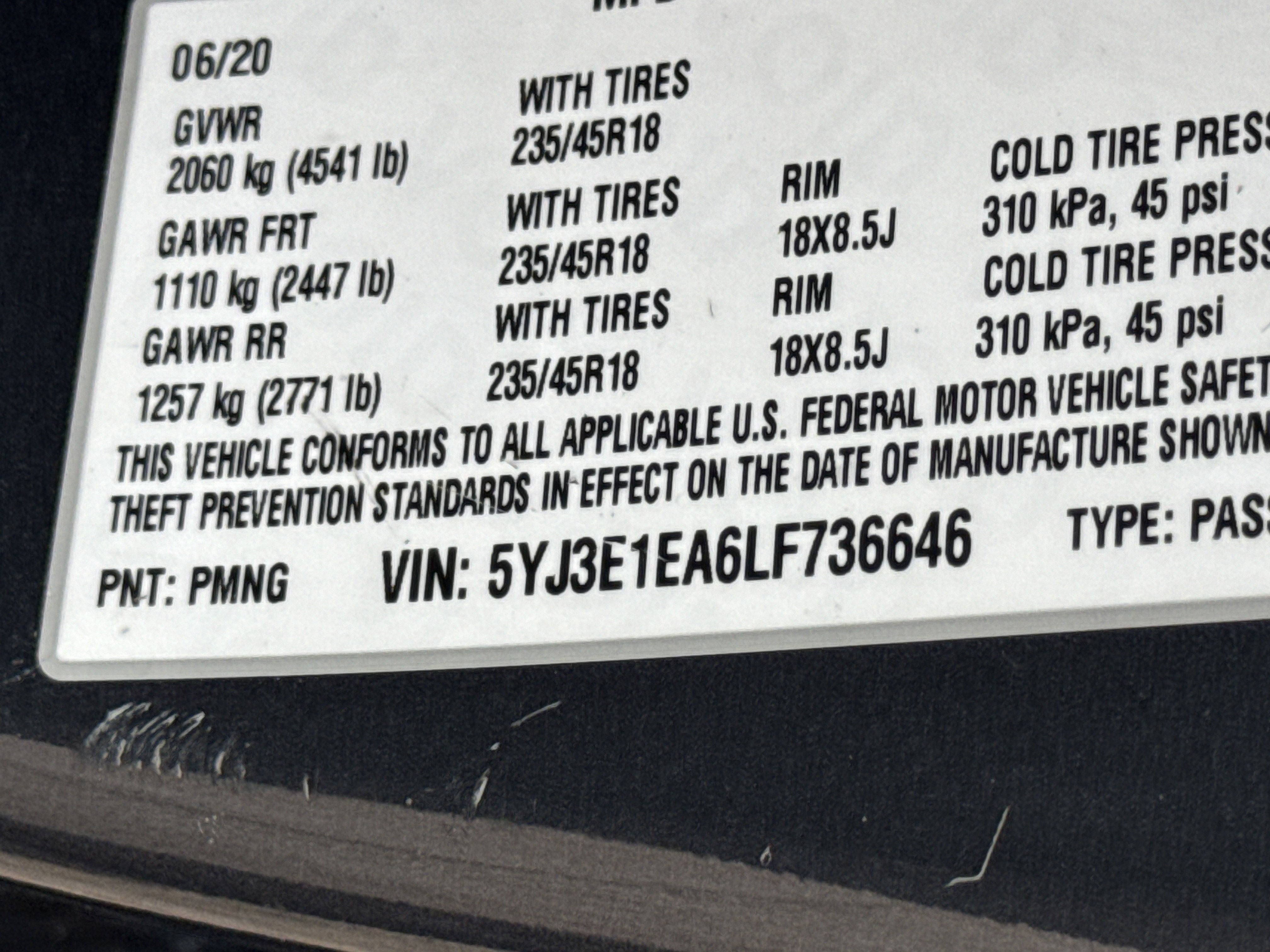 2020 Tesla Model 3 Standard Range Plus